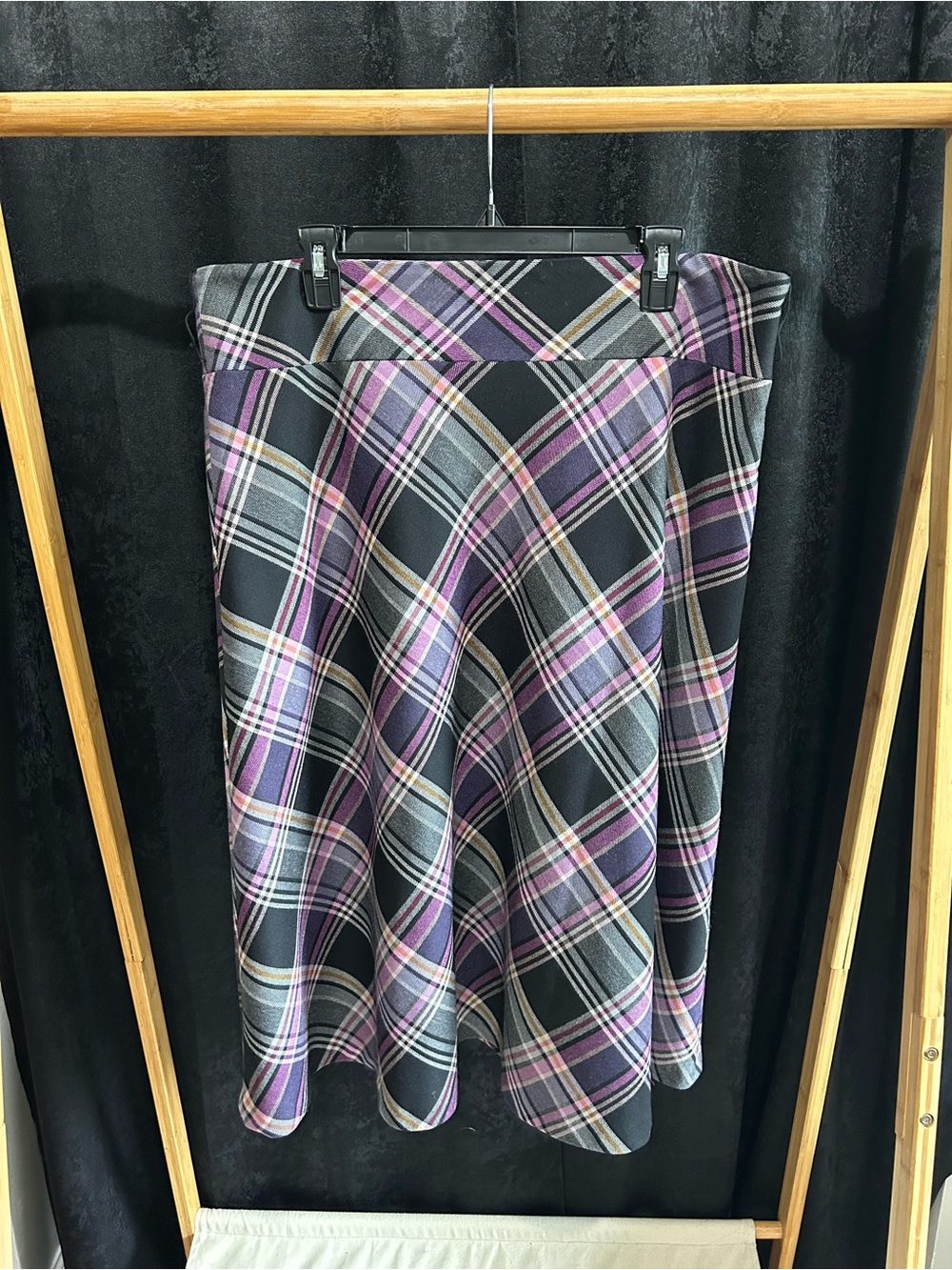 Pendleton Black Plaid Midi Skirt with Purple Accents